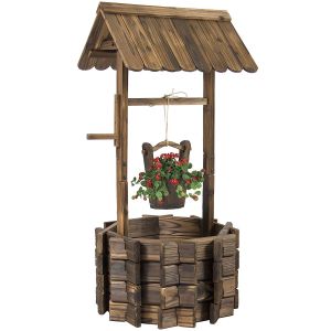 Best Choice Products Wooden Wishing Well Bucket Flower Planter Patio Garden Outdoor Home Décor