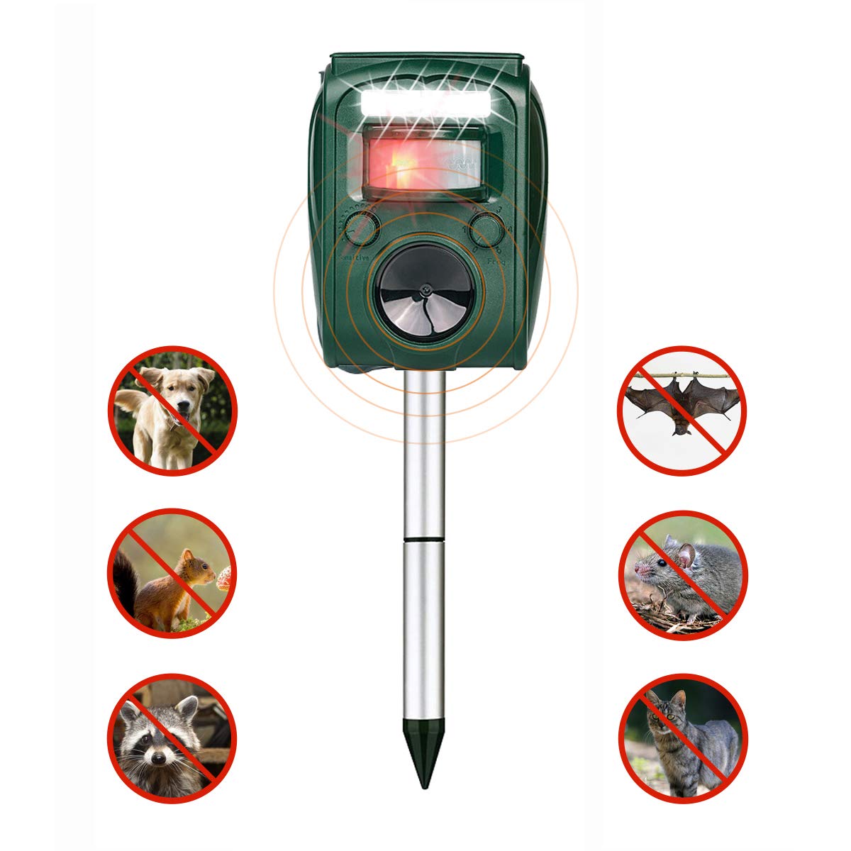 EasyCard FRYZOO Ultrasonic Pest Animal Expeller Outdoor Solar Powered with Motion Sensor, Repel Cat Dog Deer Bird, Waterproof Expeller for 