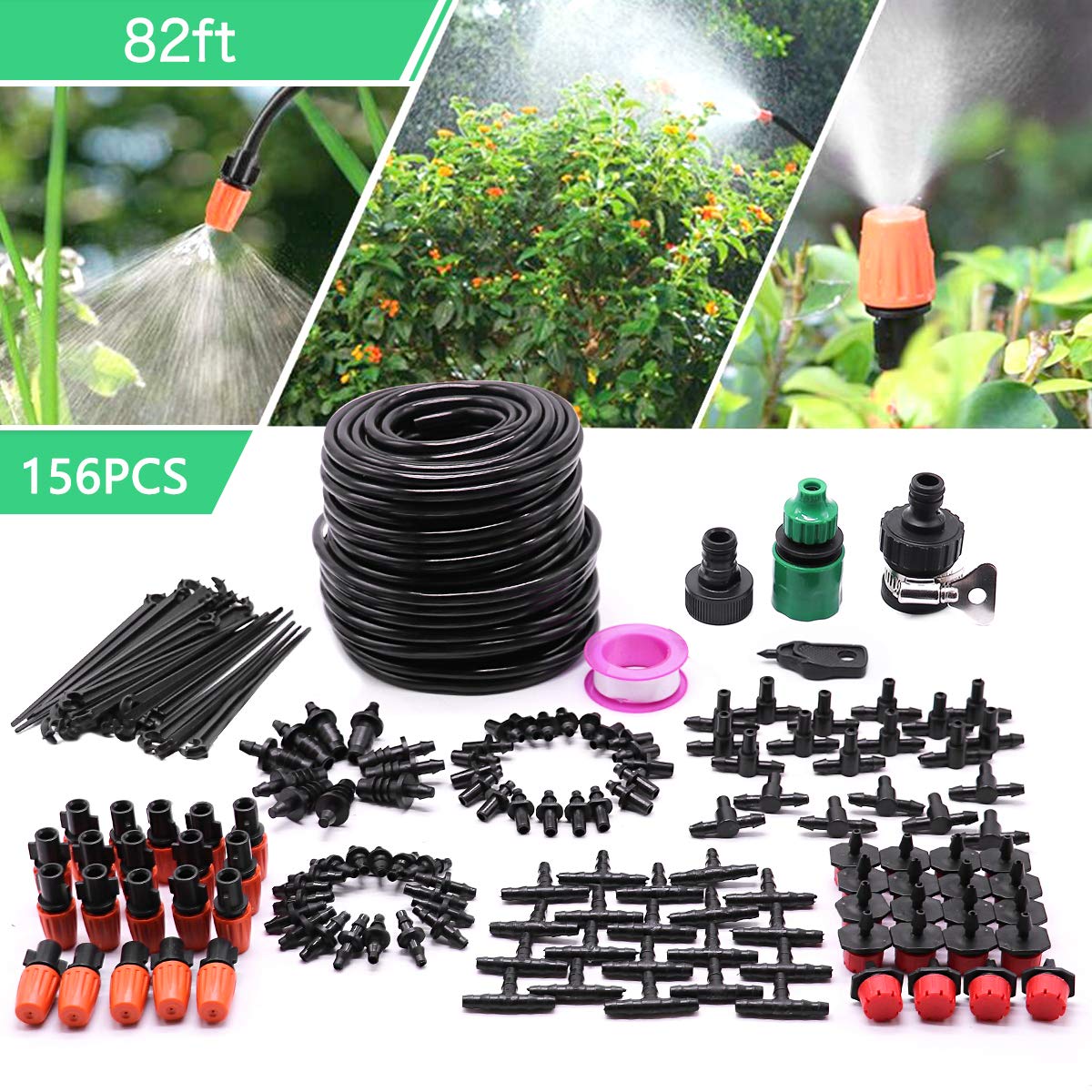 EasyCard Drip Irrigation Kit,Garden Irrigation System with 82ft 1/4" Blank Distribution Tubing Hose,Greenhouse Drip Irrigation Set Aut